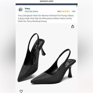 Trary Slingback Heels for Women Pointed Toe Pumps Shoes 3.2inch High Heel